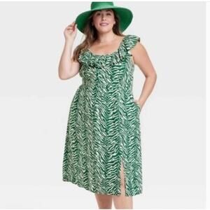 Ava & Viv Zebra Print Ruffled Shoulder Summer Midi Dress Sz XXL NWT